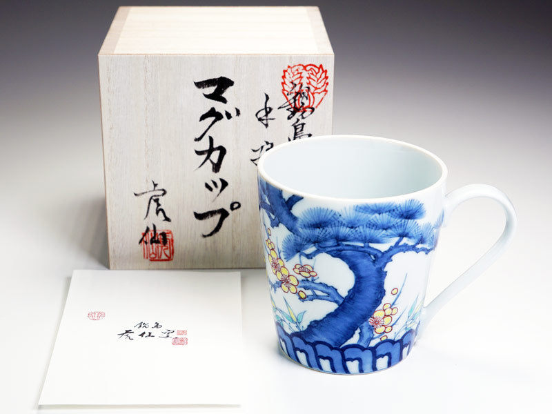 Kosen Kiln Shochikubai Coffee Mug - Japanese Auspicious Pattern Arita Ware