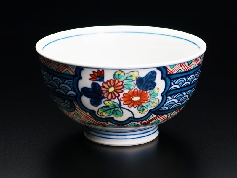 Fuji Kinsai Kiln Somenishiki Cherry Blossom and Peony Porcelain Pair Japanese Rice Bowls - Arita Ware