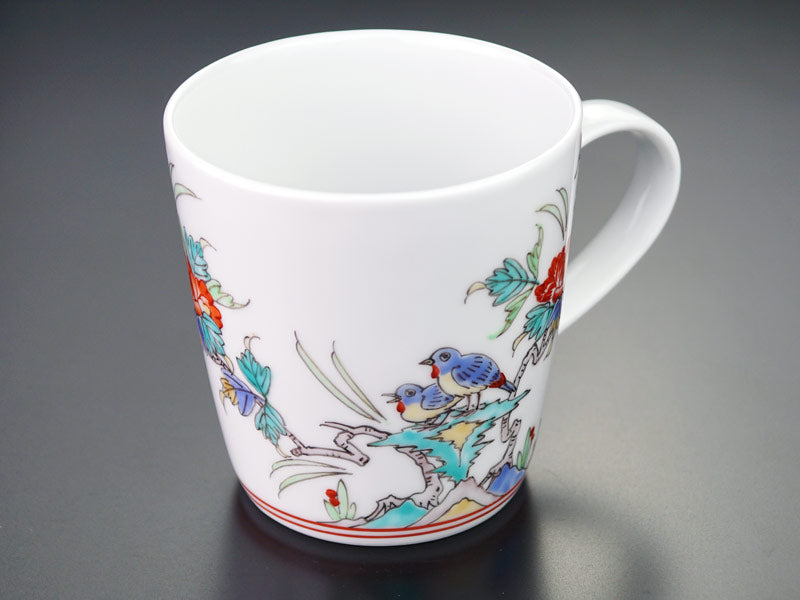 Arita Ware Cherry Blossoms and Birds Pair Coffee Mugs - Hand Written by Obata Yuji