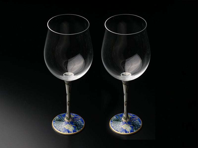 Arita Ware Wine Glasses - Somenishiki Blue Grapes Design