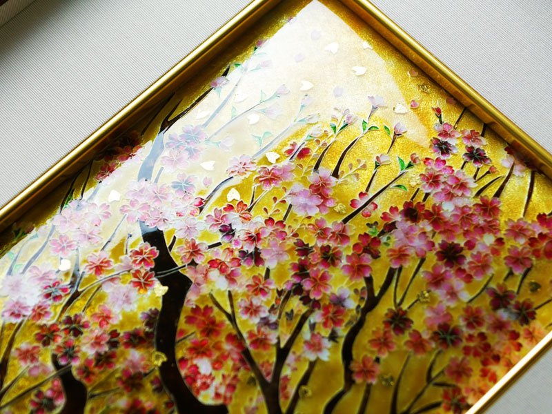 Sankougei Ceramic Framed Artwork “Maruyama Weeping Cherry Blossoms”- Kyoto Shippo