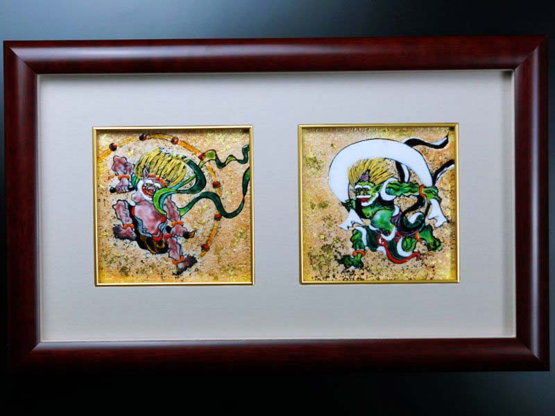 Sankougei Ceramic Framed Artwork “Wind and Thunder Gods”- Kyoto Shippo