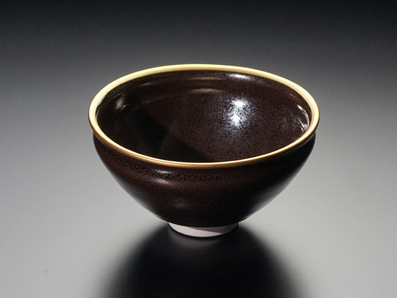 Shinemon Kiln Matcha Bowl “Oil-Spot Tenmoku” (with Gold Trim) - Arita Ware