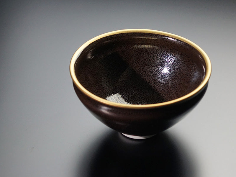 Shinemon Kiln Matcha Bowl “Oil-Spot Tenmoku” (with Gold Trim) - Arita Ware