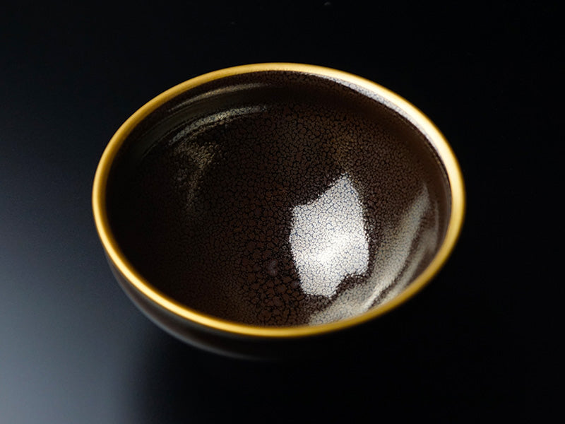 Shinemon Kiln Matcha Bowl “Oil-Spot Tenmoku” (with Gold Trim) - Arita Ware