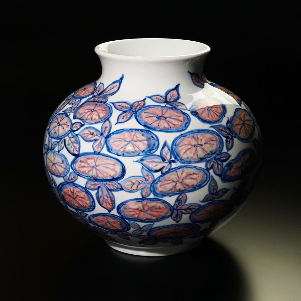 Shinemon Kiln Blue-and-White Underglaze Red Morning Glory Pattern Vase by the First Shinemon - Arita Ware