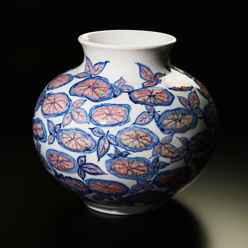 Shinemon Kiln Blue-and-White Underglaze Red Morning Glory Pattern Vase by the First Shinemon - Arita Ware