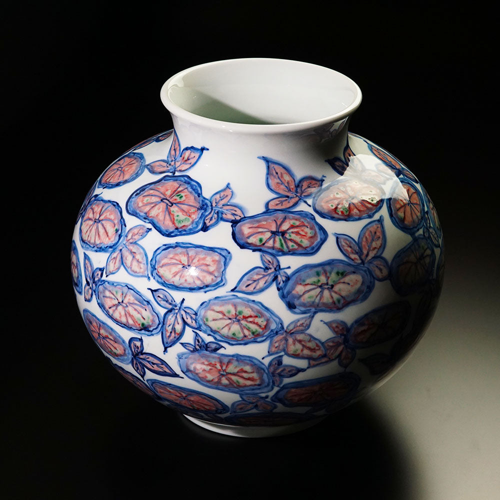 Shinemon Kiln Blue-and-White Underglaze Red Morning Glory Pattern Vase by the First Shinemon - Arita Ware