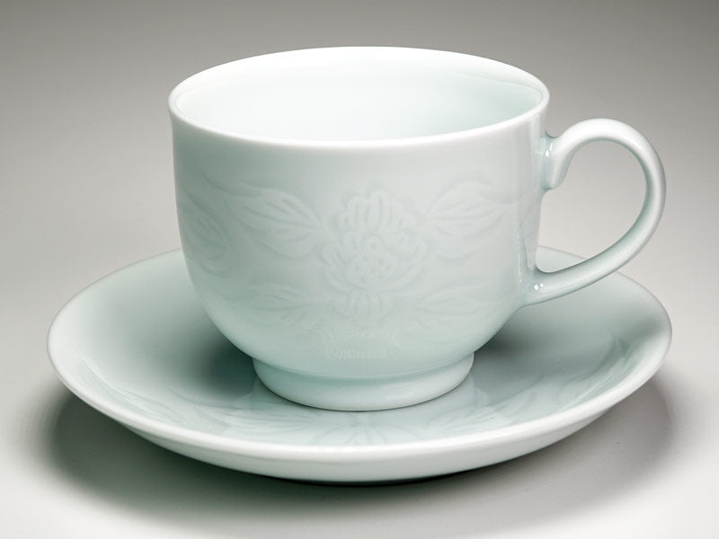 Tasse à café en porcelaine blanche sculpture pivoine