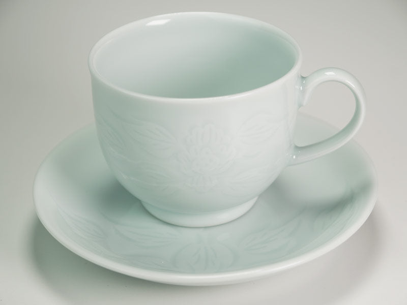 Coffee Cup - Hakuji Peony Porcelain, Hand Carved by Mikihiko Yamaguchi