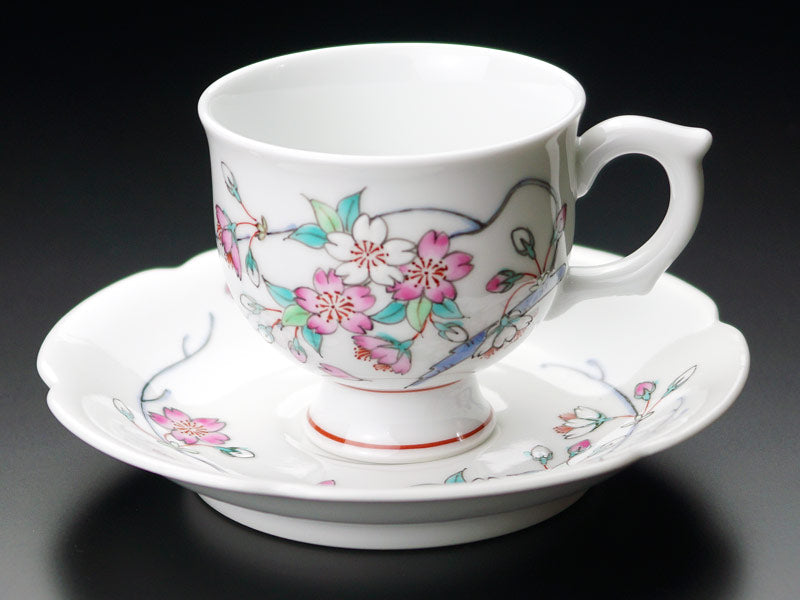 Arita Ware Cherry Blossoms Cup and Saucer - Hand Written by Obata Yuji