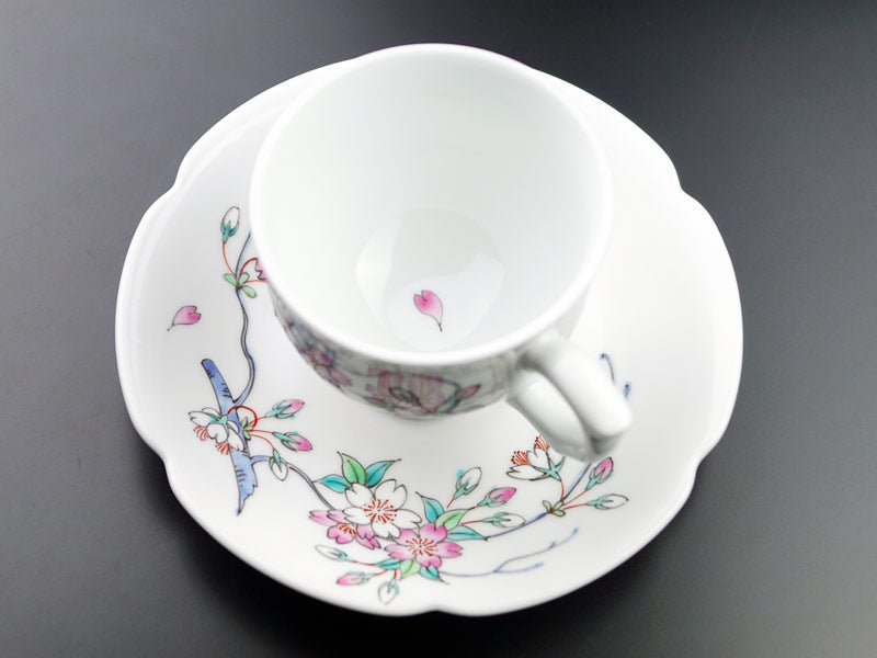 Arita Ware Cherry Blossoms Cup and Saucer - Hand Written by Obata Yuji