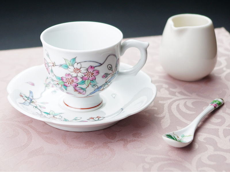 Arita Ware Cherry Blossoms Cup and Saucer - Hand Written by Obata Yuji