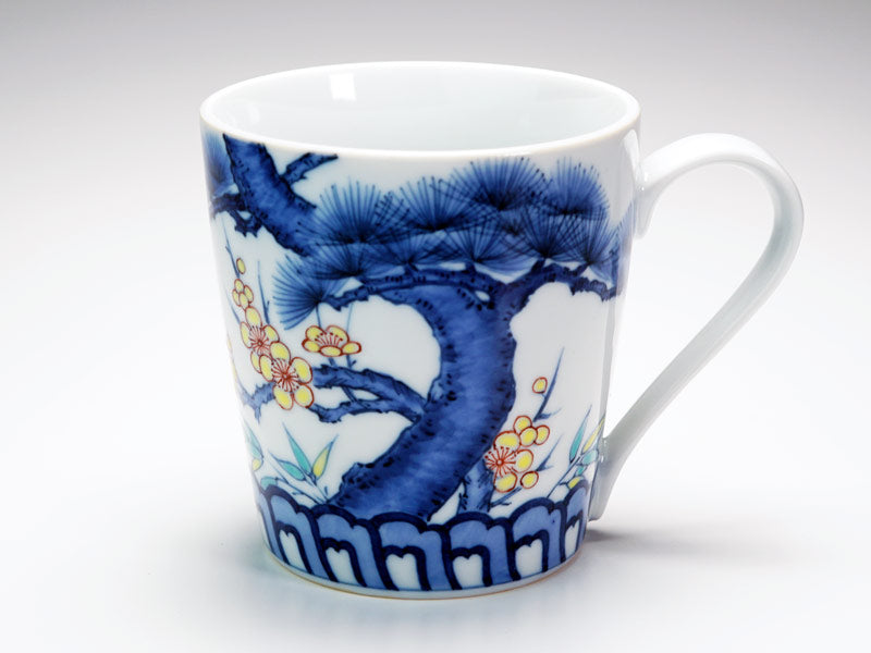 Blue mesh net pattern orders Mug Houzan kiln made in Japan Kyoto ceramic