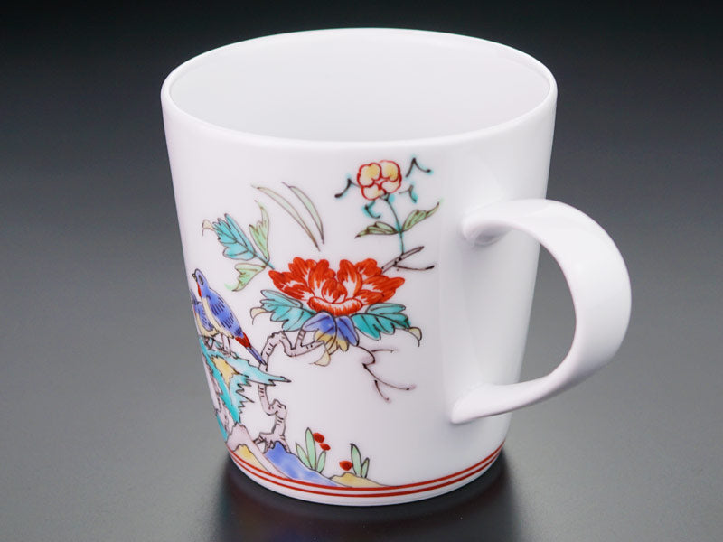 Arita Ware Cherry Blossoms and Birds Pair Coffee Mugs - Hand Written by Obata Yuji