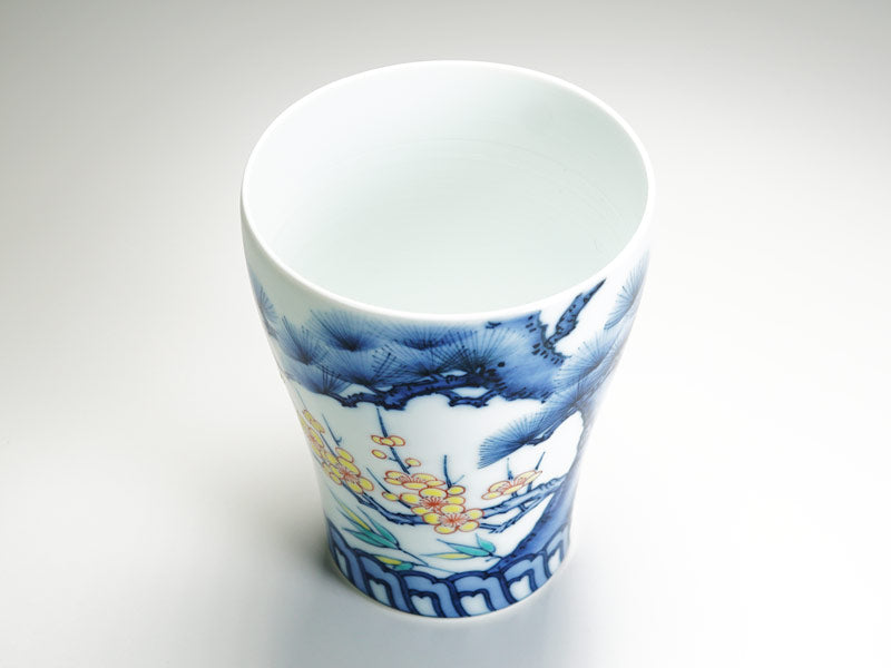 Kosen Kiln Shochikubai Tumbler - Japanese Auspicious Pattern Arita Ware