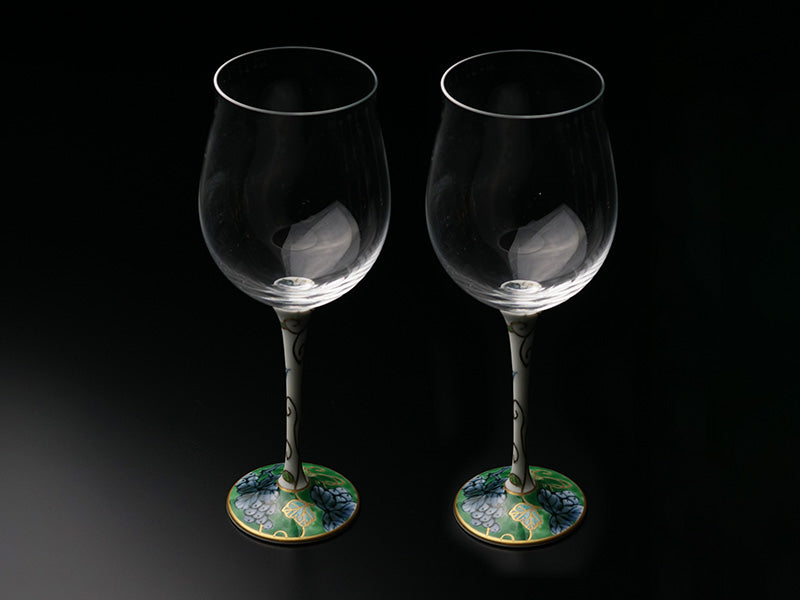 Arita Ware Wine Glasses - Somenishiki Green Grapes Design